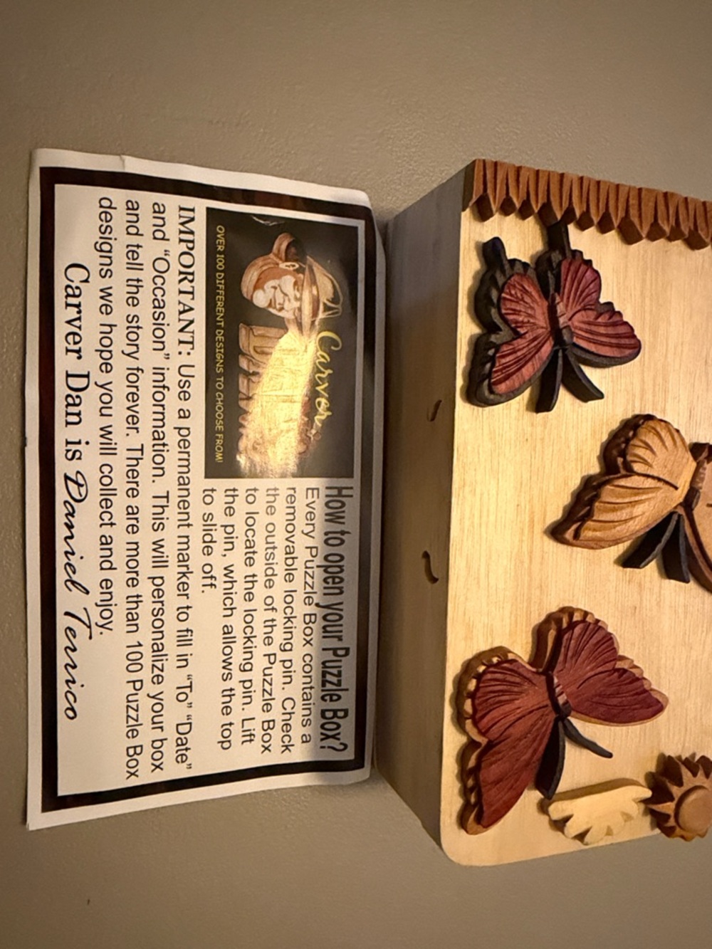Handcrafted Wooden Butterfly Wall Storage Box - Natural & Brown - Picture 9 of 10